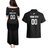 Custom Football New Zealand Couples Matching Puletasi and Hawaiian Shirt Aotearoa United Black Version - Polynesian Pride