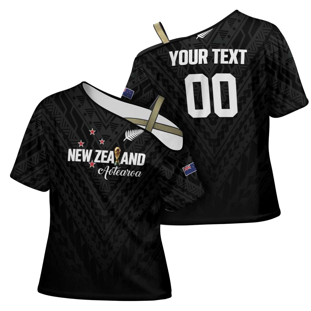 Custom Football New Zealand Cross Shoulder Shirt Aotearoa United Black Version - Polynesian Pride