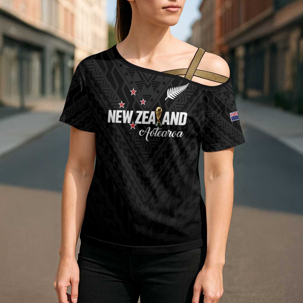 Custom Football New Zealand Cross Shoulder Shirt Aotearoa United Black Version - Polynesian Pride