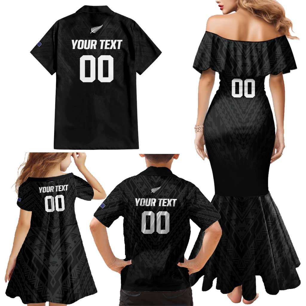 Custom Football New Zealand Family Matching Mermaid Dress and Hawaiian Shirt Aotearoa United Black Version - Polynesian Pride