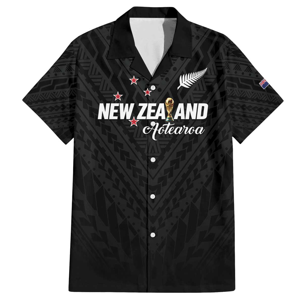 Custom Football New Zealand Family Matching Off The Shoulder Long Sleeve Dress and Hawaiian Shirt Aotearoa United Black Version - Polynesian Pride