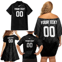 Custom Football New Zealand Family Matching Off Shoulder Short Dress and Hawaiian Shirt Aotearoa United Black Version - Polynesian Pride