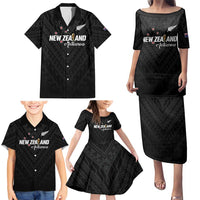 Custom Football New Zealand Family Matching Puletasi and Hawaiian Shirt Aotearoa United Black Version - Polynesian Pride