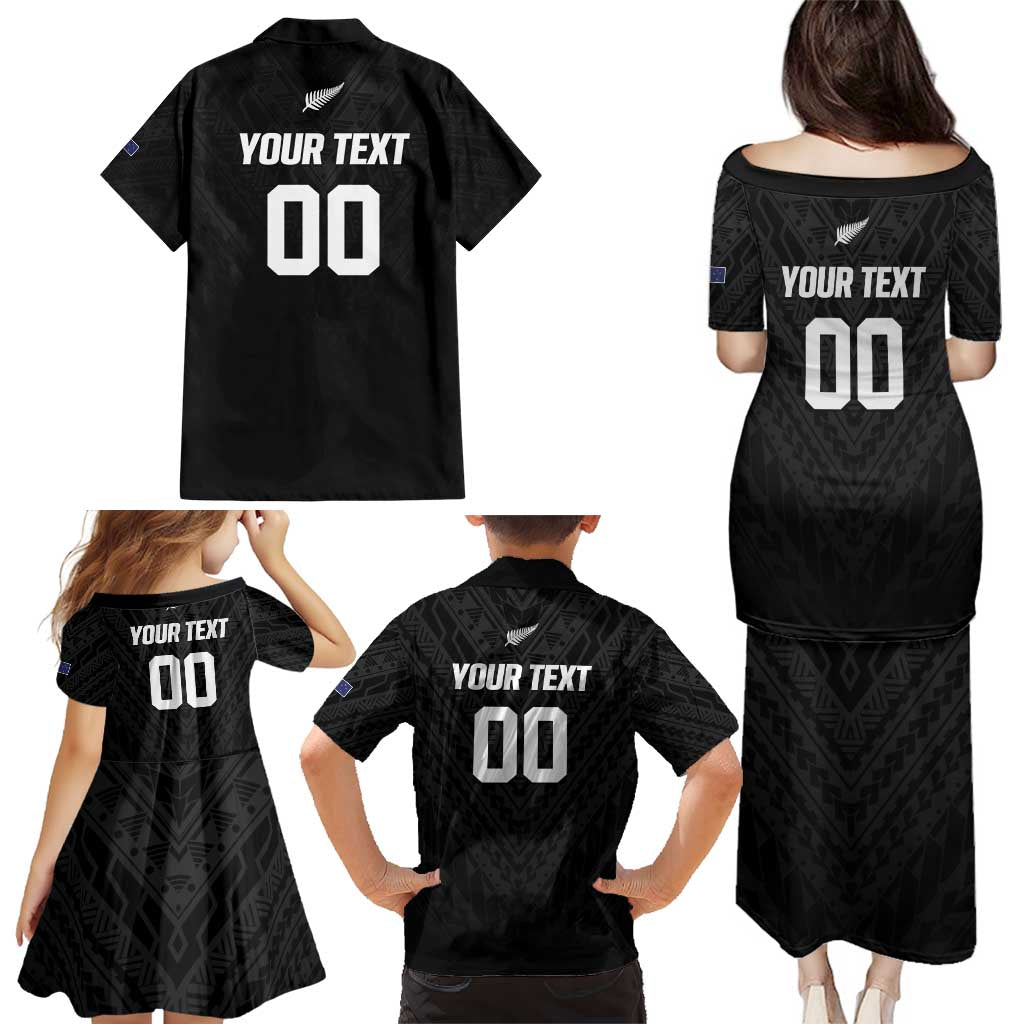 Custom Football New Zealand Family Matching Puletasi and Hawaiian Shirt Aotearoa United Black Version - Polynesian Pride