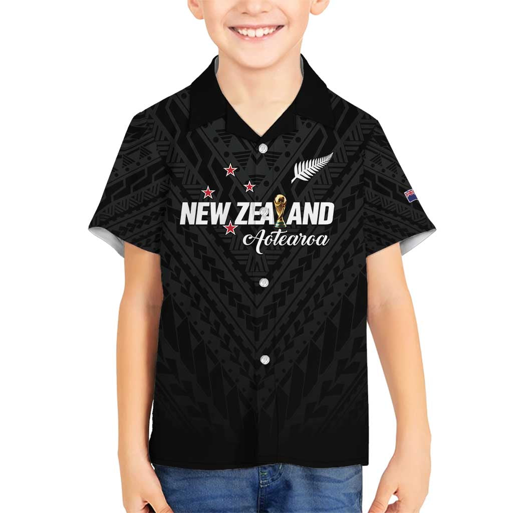 Custom Football New Zealand Family Matching Puletasi and Hawaiian Shirt Aotearoa United Black Version - Polynesian Pride