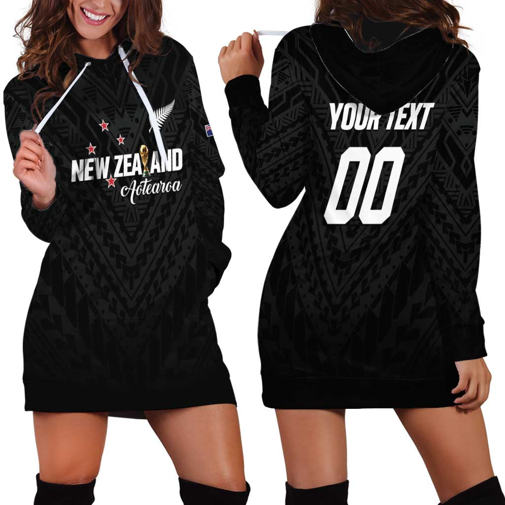 Custom Football New Zealand Hoodie Dress Aotearoa United Black Version - Polynesian Pride