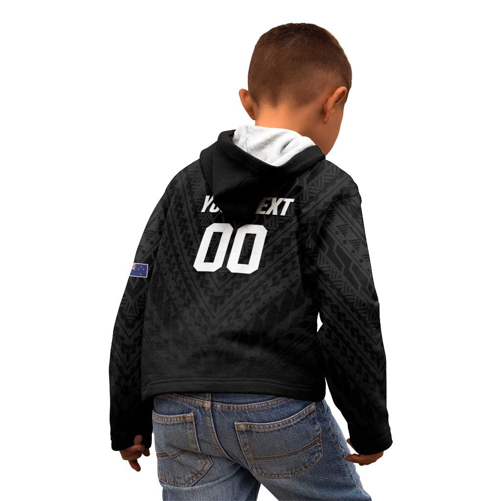Custom Football New Zealand Kid Hoodie Aotearoa United Black Version - Polynesian Pride