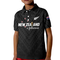 Custom Football New Zealand Kid Polo Shirt Aotearoa United Black Version - Polynesian Pride