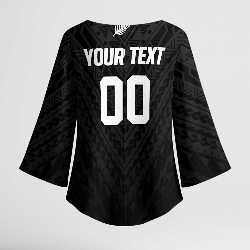 Custom Football New Zealand Kimono Sleeve Blouse Aotearoa United Black Version - Polynesian Pride