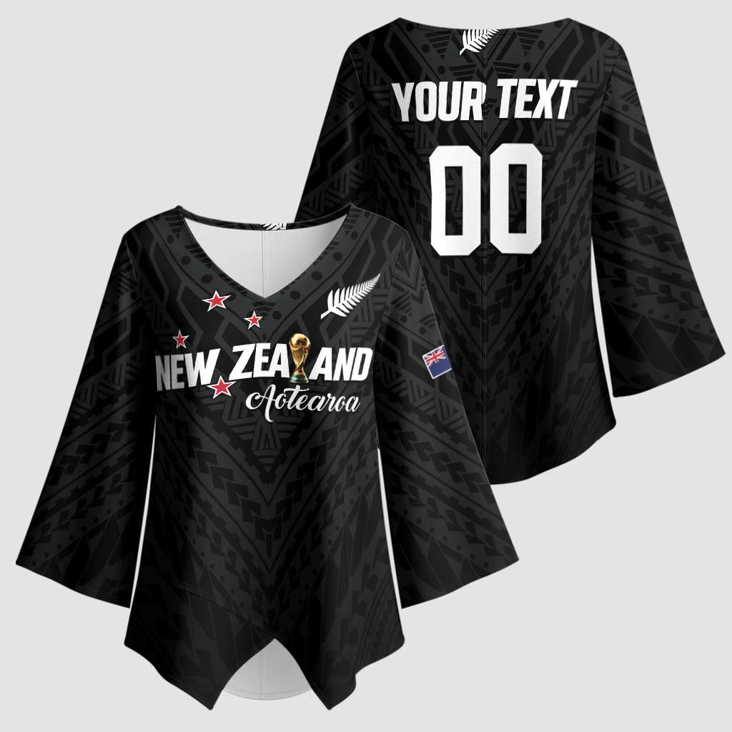 Custom Football New Zealand Kimono Sleeve Blouse Aotearoa United Black Version - Polynesian Pride