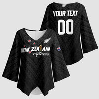 Custom Football New Zealand Kimono Sleeve Blouse Aotearoa United Black Version - Polynesian Pride