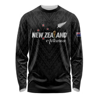 Custom Football New Zealand Long Sleeve Shirt Aotearoa United Black Version - Polynesian Pride