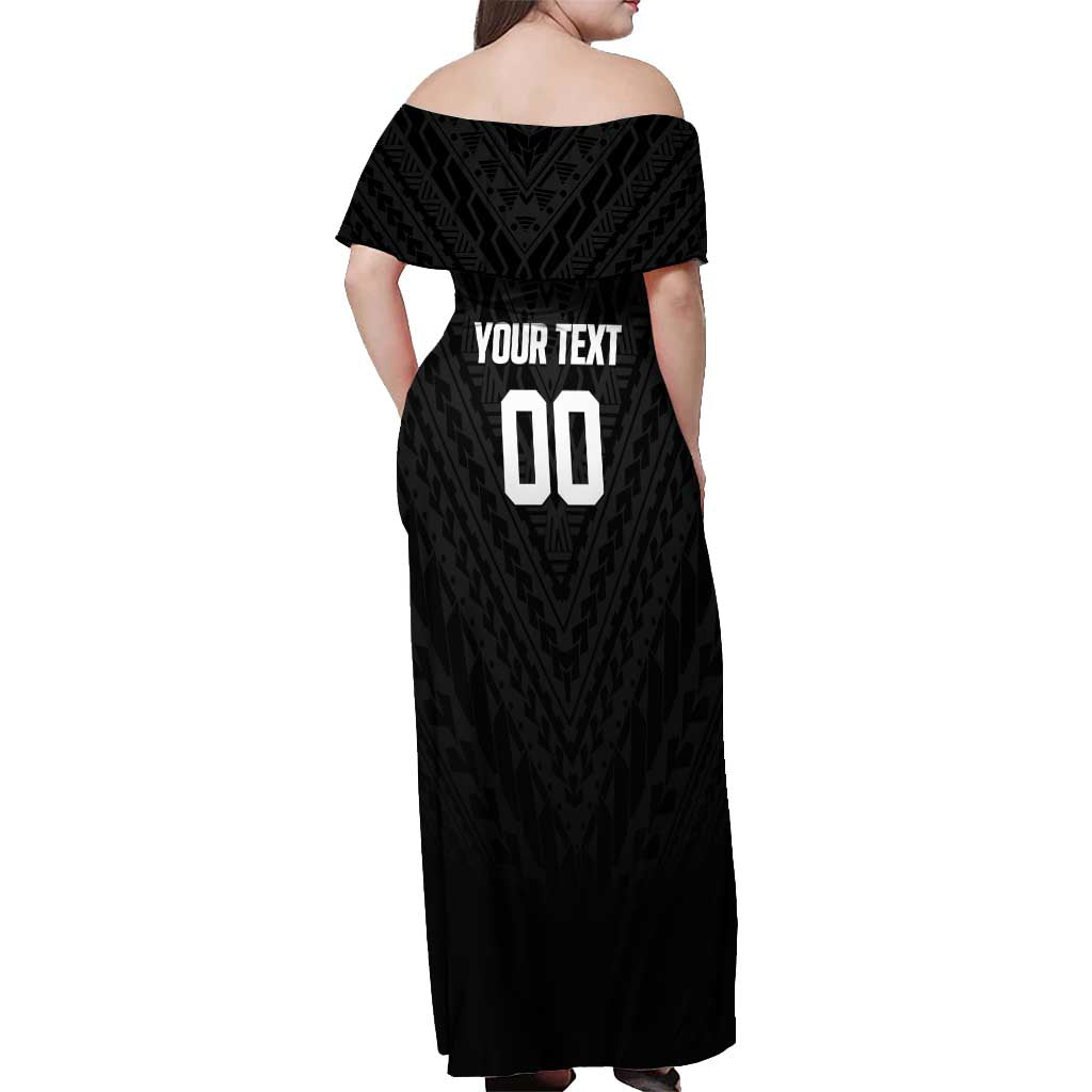 Custom Football New Zealand Off Shoulder Maxi Dress Aotearoa United Black Version - Polynesian Pride