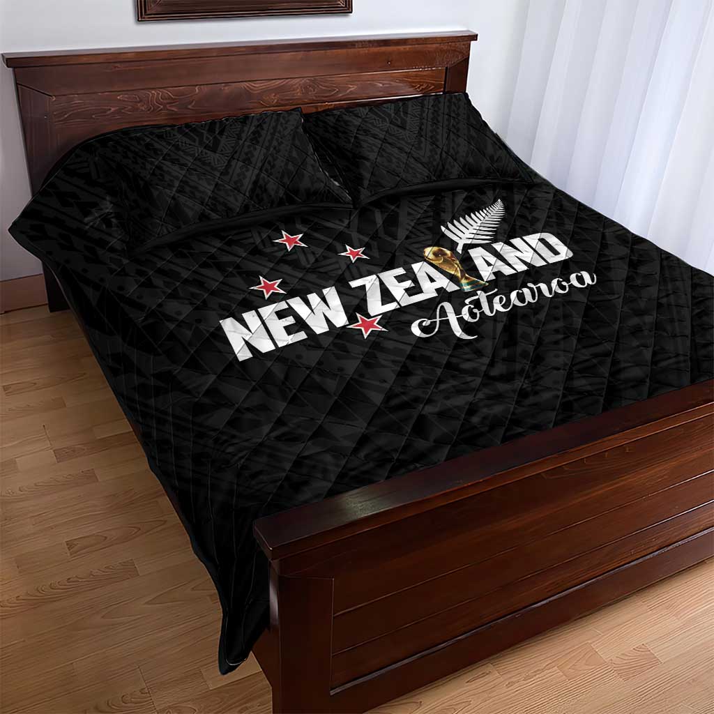 Football New Zealand Quilt Bed Set Aotearoa United Black Version - Polynesian Pride
