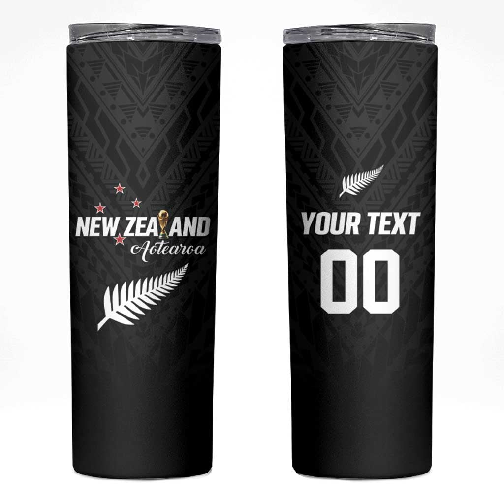 Custom Football New Zealand Skinny Tumbler Aotearoa United Black Version - Polynesian Pride