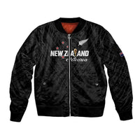 Custom Football New Zealand Sleeve Zip Bomber Jacket Aotearoa United Black Version - Polynesian Pride