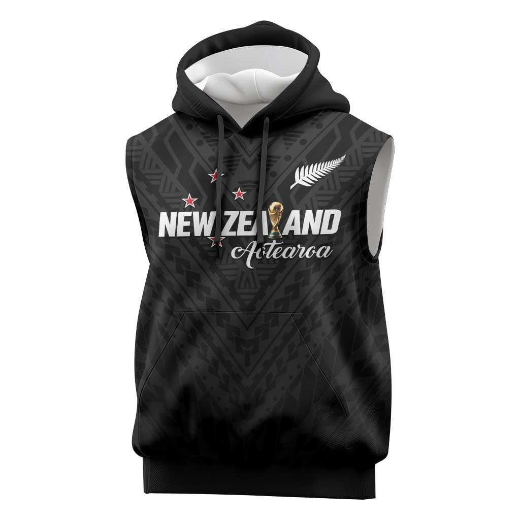 Custom Football New Zealand Sleeveless Hoodie Aotearoa United Black Version - Polynesian Pride
