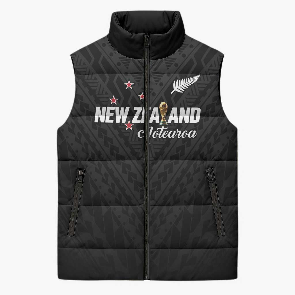 Custom Football New Zealand Sleeveless Puffer Jacket Aotearoa United Black Version - Polynesian Pride