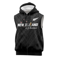 Custom Football New Zealand Sleeveless Zip Hoodie Aotearoa United Black Version - Polynesian Pride