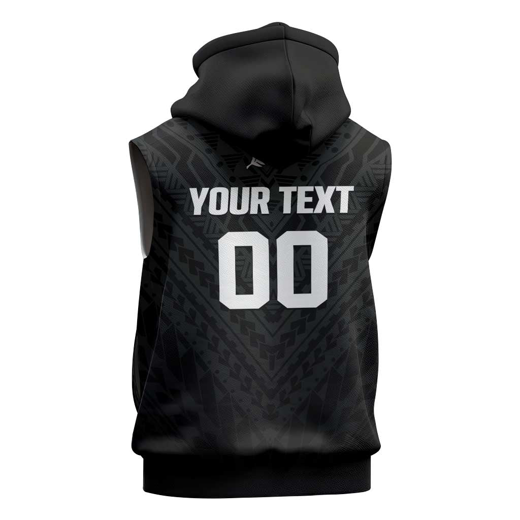 Custom Football New Zealand Sleeveless Zip Hoodie Aotearoa United Black Version - Polynesian Pride