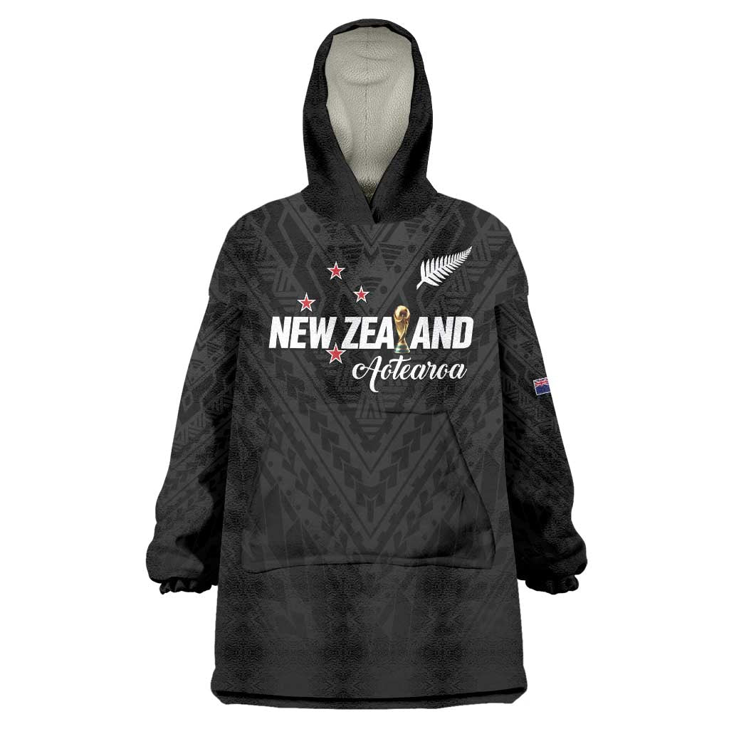 Custom Football New Zealand Wearable Blanket Hoodie Aotearoa United Black Version - Polynesian Pride