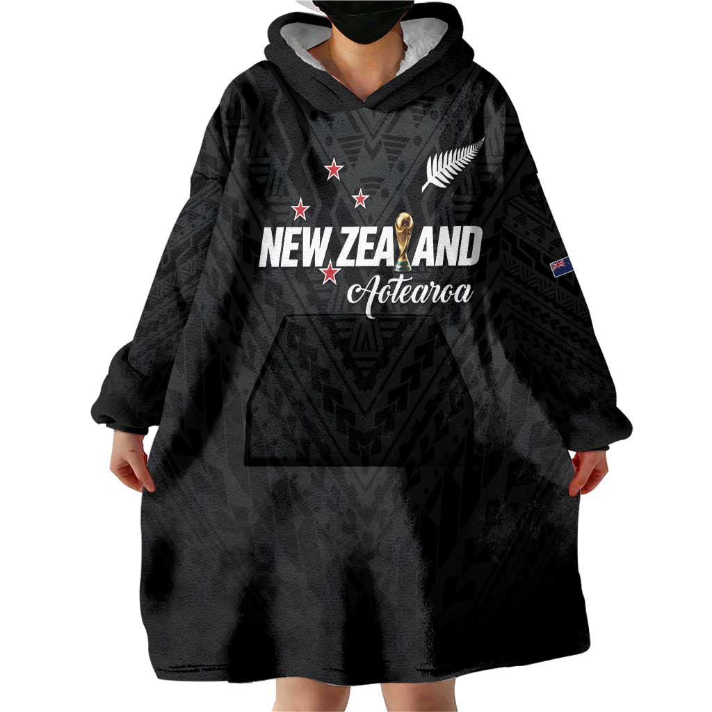 Custom Football New Zealand Wearable Blanket Hoodie Aotearoa United Black Version - Polynesian Pride