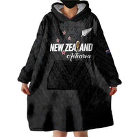 Custom Football New Zealand Wearable Blanket Hoodie Aotearoa United Black Version - Polynesian Pride