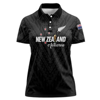 Custom Football New Zealand Women Polo Shirt Aotearoa United Black Version - Polynesian Pride