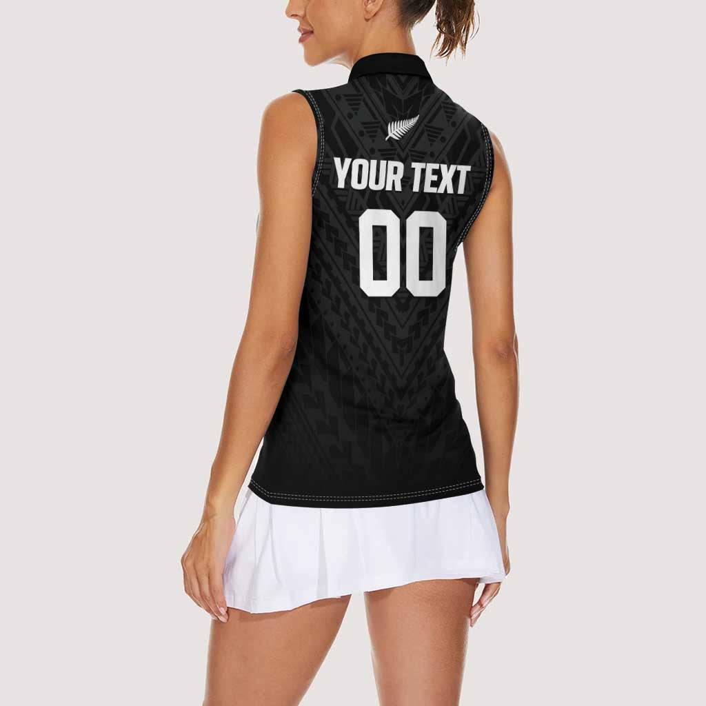 Custom Football New Zealand Women Sleeveless Polo Shirt Aotearoa United Black Version - Polynesian Pride