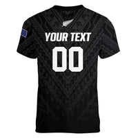 Custom Football New Zealand Women V-Neck T-Shirt Aotearoa United Black Version - Polynesian Pride