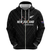 Custom Football New Zealand Zip Hoodie Aotearoa United Black Version - Polynesian Pride