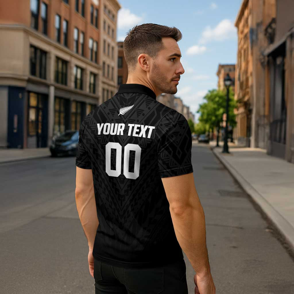 Custom Football New Zealand Zipper Polo Shirt Aotearoa United Black Version - Polynesian Pride