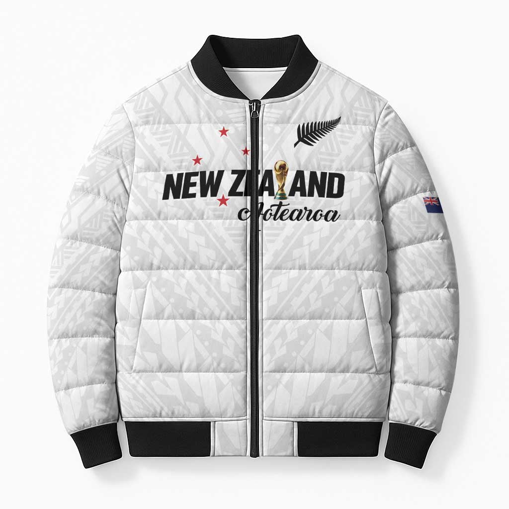 Custom Football New Zealand Bomber Puffer Jacket Aotearoa United White Version - Polynesian Pride