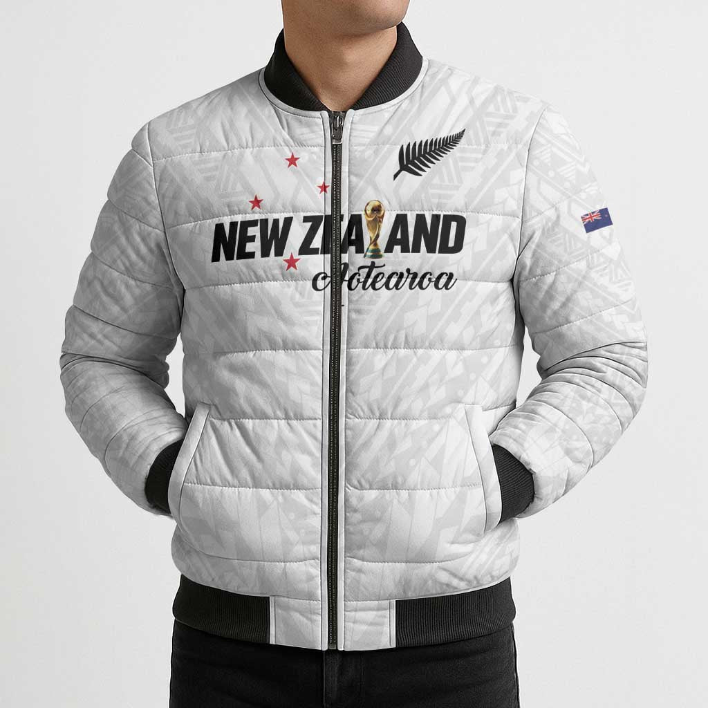 Custom Football New Zealand Bomber Puffer Jacket Aotearoa United White Version - Polynesian Pride