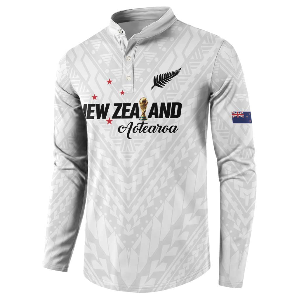 Custom Football New Zealand Button Sweatshirt Aotearoa United White Version - Polynesian Pride