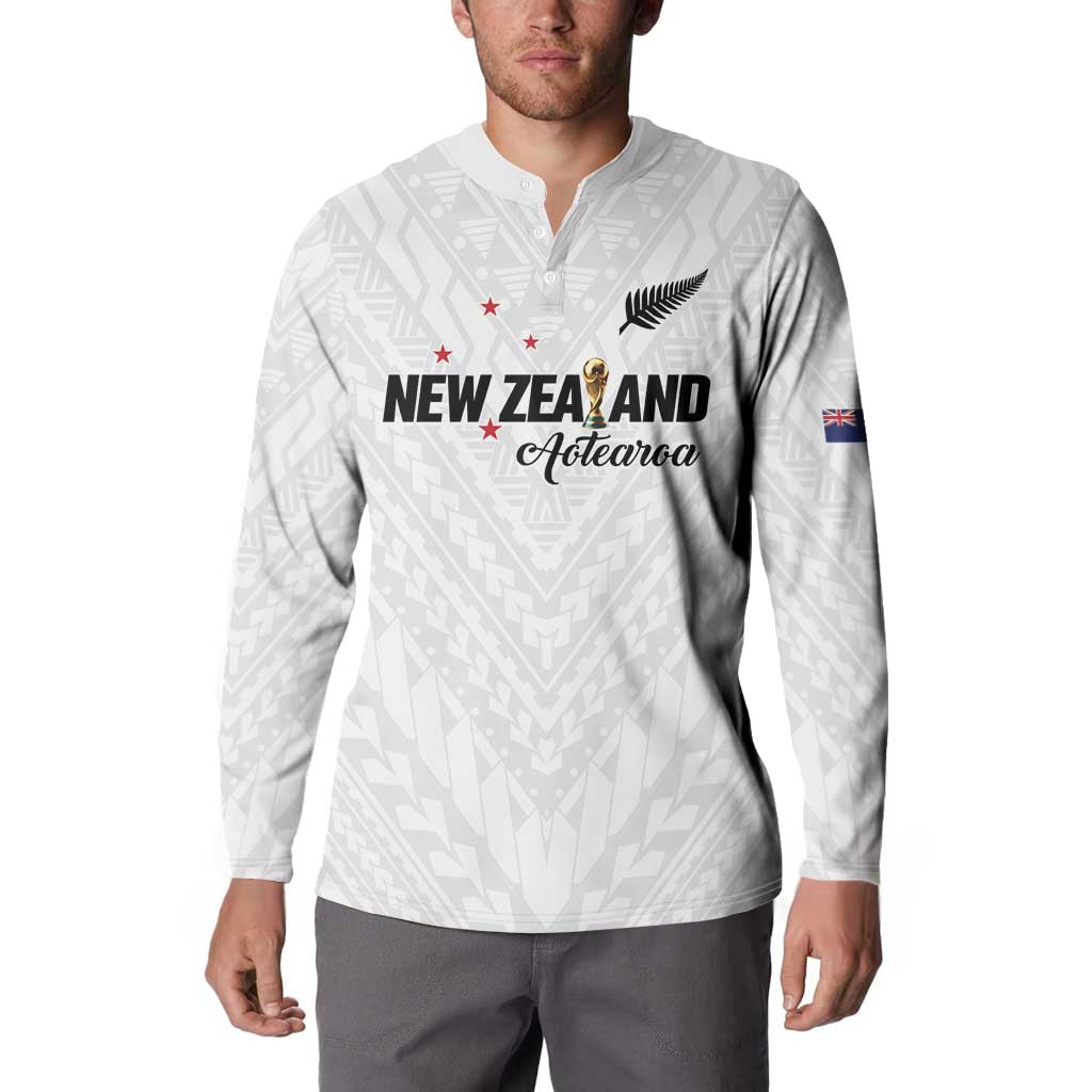 Custom Football New Zealand Button Sweatshirt Aotearoa United White Version - Polynesian Pride