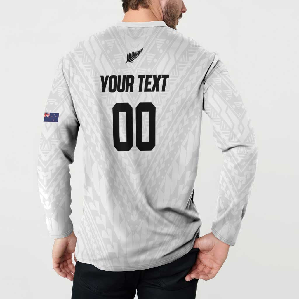 Custom Football New Zealand Button Sweatshirt Aotearoa United White Version - Polynesian Pride