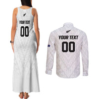 Custom Football New Zealand Couples Matching Tank Maxi Dress and Long Sleeve Button Shirt Aotearoa United White Version - Polynesian Pride