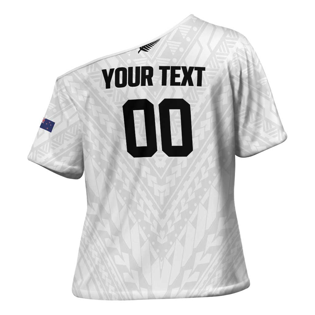 Custom Football New Zealand Cross Shoulder Shirt Aotearoa United White Version - Polynesian Pride