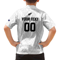 Custom Football New Zealand Family Matching Off The Shoulder Long Sleeve Dress and Hawaiian Shirt Aotearoa United White Version - Polynesian Pride