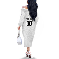 Custom Football New Zealand Family Matching Off The Shoulder Long Sleeve Dress and Hawaiian Shirt Aotearoa United White Version - Polynesian Pride