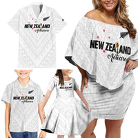 Custom Football New Zealand Family Matching Off Shoulder Short Dress and Hawaiian Shirt Aotearoa United White Version - Polynesian Pride