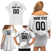 Custom Football New Zealand Family Matching Off Shoulder Short Dress and Hawaiian Shirt Aotearoa United White Version - Polynesian Pride