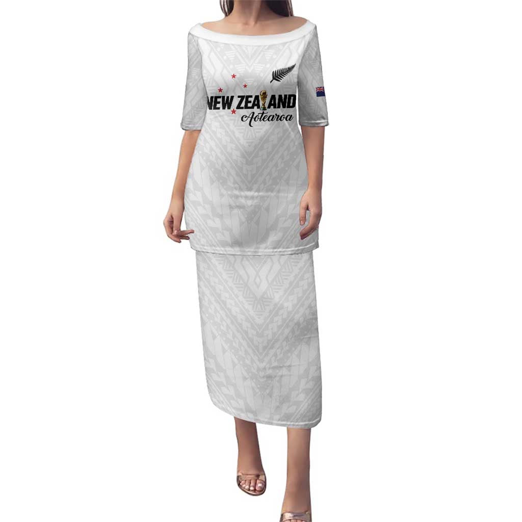 Custom Football New Zealand Family Matching Puletasi and Hawaiian Shirt Aotearoa United White Version - Polynesian Pride