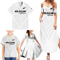 Custom Football New Zealand Family Matching Summer Maxi Dress and Hawaiian Shirt Aotearoa United White Version - Polynesian Pride