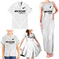 Custom Football New Zealand Family Matching Tank Maxi Dress and Hawaiian Shirt Aotearoa United White Version - Polynesian Pride
