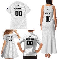Custom Football New Zealand Family Matching Tank Maxi Dress and Hawaiian Shirt Aotearoa United White Version - Polynesian Pride