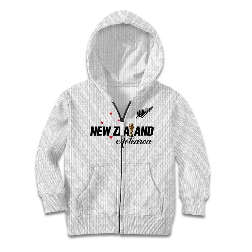 Custom Football New Zealand Kid Hoodie Aotearoa United White Version - Polynesian Pride
