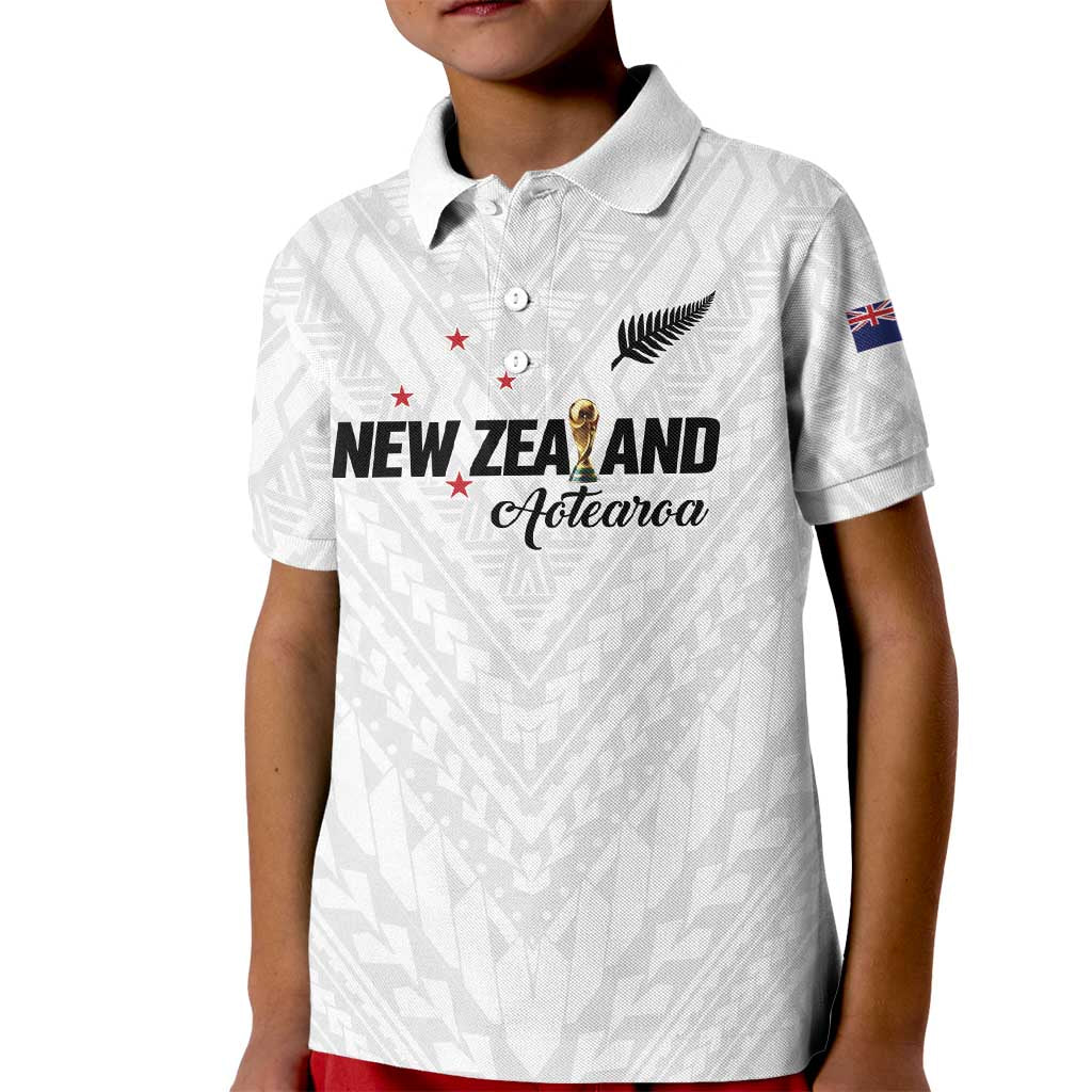 Custom Football New Zealand Kid Polo Shirt Aotearoa United White Version - Polynesian Pride