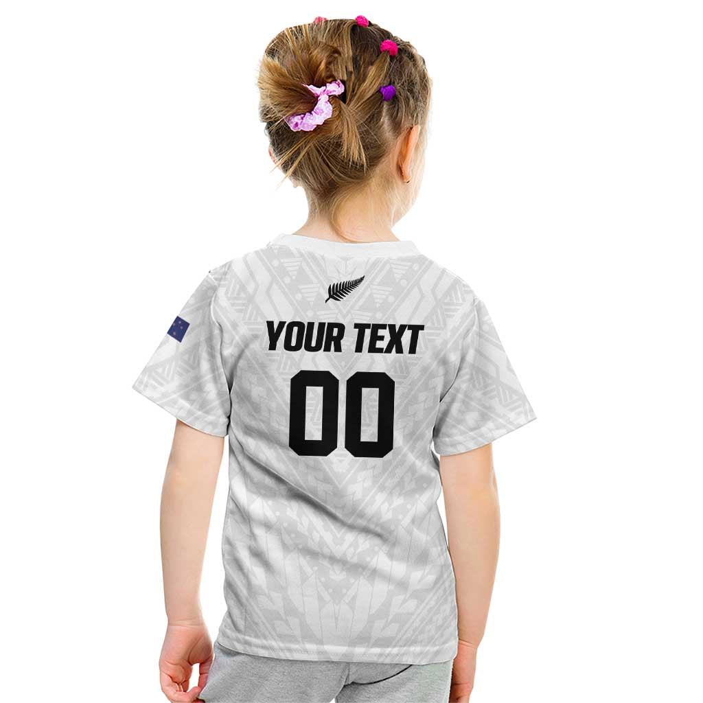 Custom Football New Zealand Kid T Shirt Aotearoa United White Version - Polynesian Pride